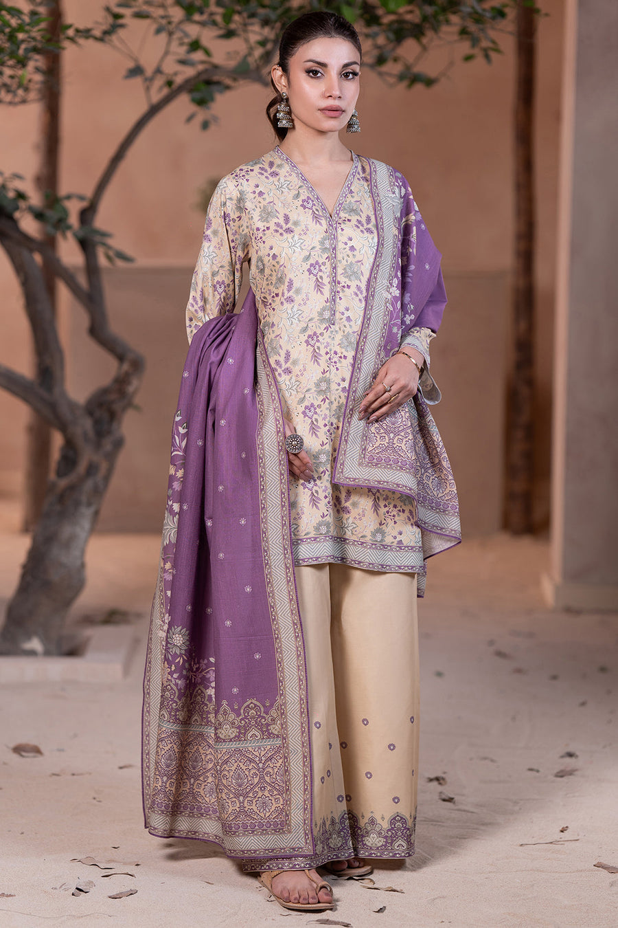 Zellbury Winter Unstitched Printed Viscose 3Pc Suit WUW24X30586