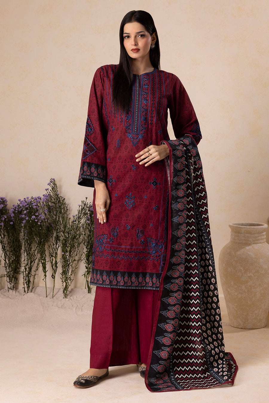 Zellbury Winter Vol-04 Embroidered Khaddar Unstitched 3Pc Suit WUW25E30159