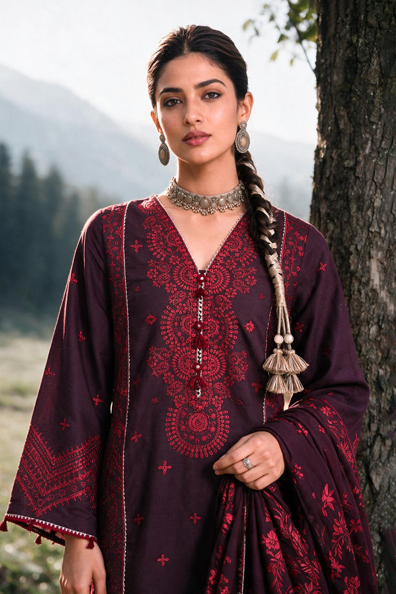 Zellbury Embroidered Khaddar Unstitched 3Pc Suit WUWQIE30340