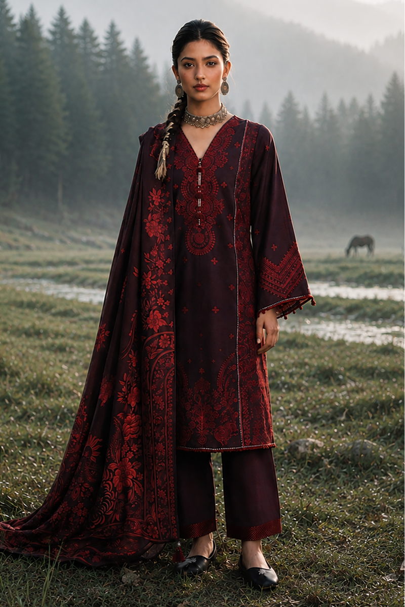 Zellbury Embroidered Khaddar Unstitched 3Pc Suit WUWQIE30340