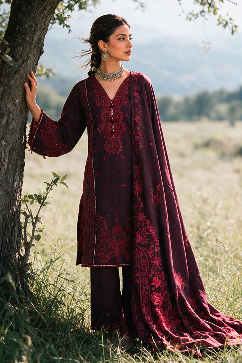Zellbury Embroidered Khaddar Unstitched 3Pc Suit WUWQIE30340