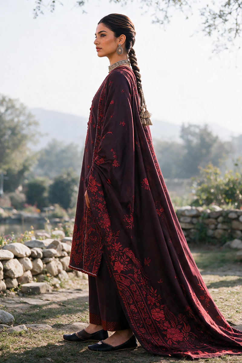 Zellbury Embroidered Khaddar Unstitched 3Pc Suit WUWQIE30340