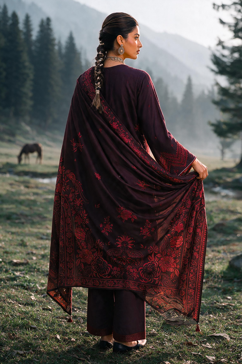 Zellbury Embroidered Khaddar Unstitched 3Pc Suit WUWQIE30340