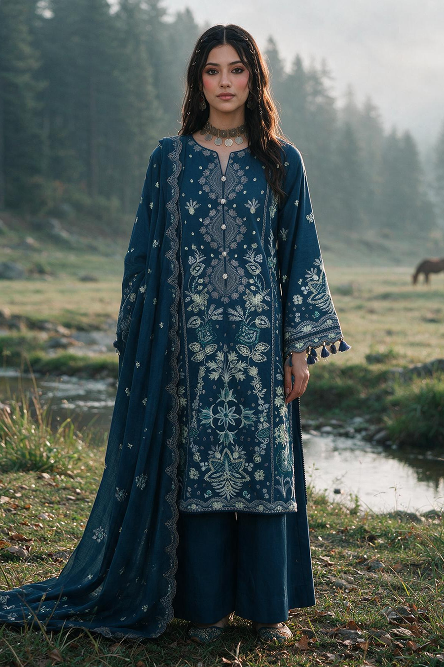 Zellbury Embroidered Khaddar Unstitched 3Pc Suit WUWQ1E30345