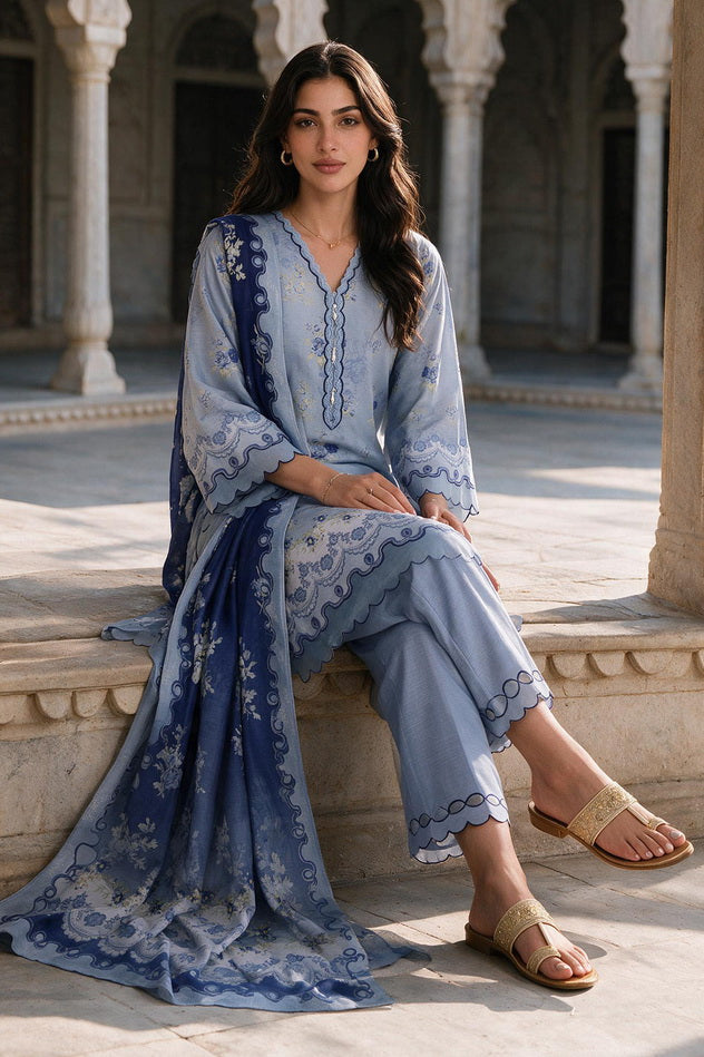 Zellbury Printed Khaddar Unstitched 3Pc Suit WUWQ1X30114