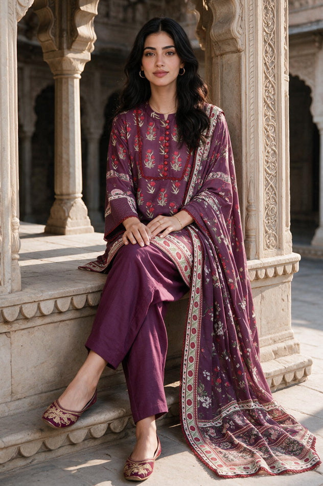 Zellbury Printed Khaddar Unstitched 3Pc Suit WUWQ1X30117