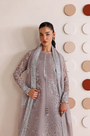Farasha Luxury Formal Embroidered Chiffon Unstitched 3Pc Suit - Walnut Silk