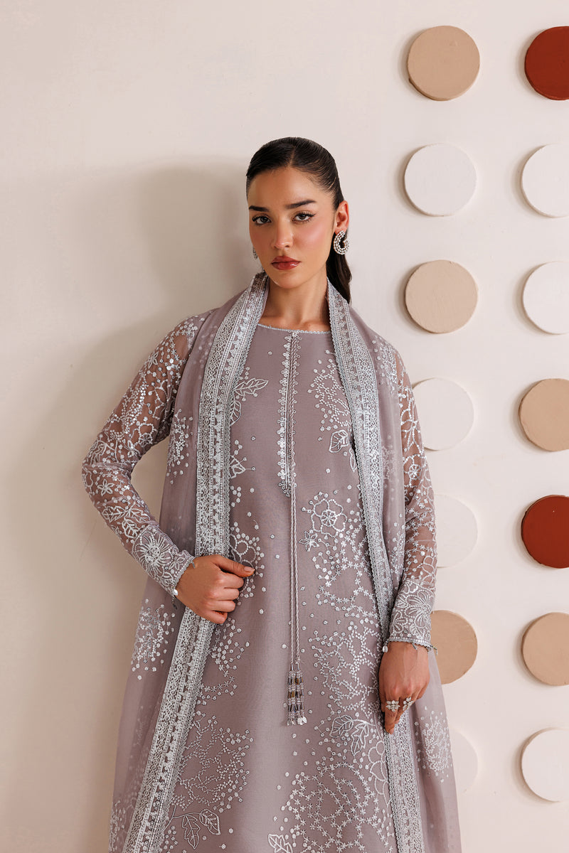 Farasha Luxury Formal Embroidered Chiffon Unstitched 3Pc Suit - Walnut Silk