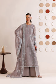 Farasha Luxury Formal Embroidered Chiffon Unstitched 3Pc Suit - Walnut Silk