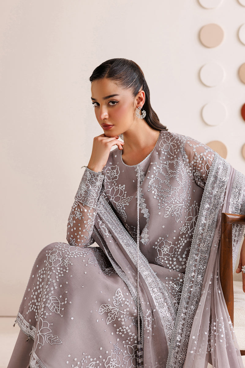 Farasha Luxury Formal Embroidered Chiffon Unstitched 3Pc Suit - Walnut Silk