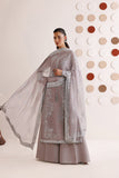 Farasha Luxury Formal Embroidered Chiffon Unstitched 3Pc Suit - Walnut Silk