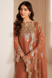 Farasha Luxury Embroidered Chiffon Unstitched 3Pc Suit - Warm Saffron