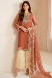 Farasha Luxury Embroidered Chiffon Unstitched 3Pc Suit - Warm Saffron