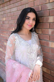 Saad Shaikh Fleurie Vol-02 Luxury Embroidered Net Unstitched 3Pc Suit - Pearl Wind