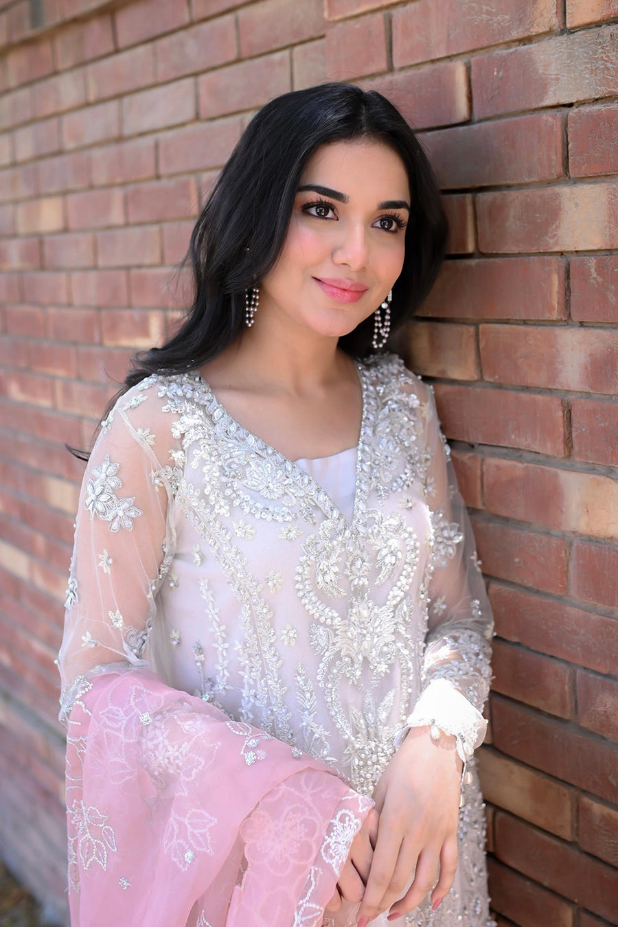 Saad Shaikh Fleurie Vol-02 Luxury Embroidered Net Unstitched 3Pc Suit - Pearl Wind