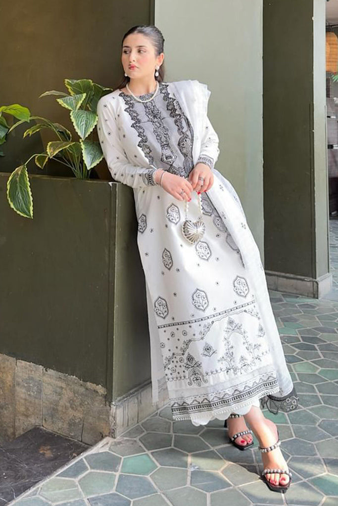 Neeshay Monochrome Embroidered Lawn Suit Unstitched 3 Piece NSH24M Ivory - Summer Collection