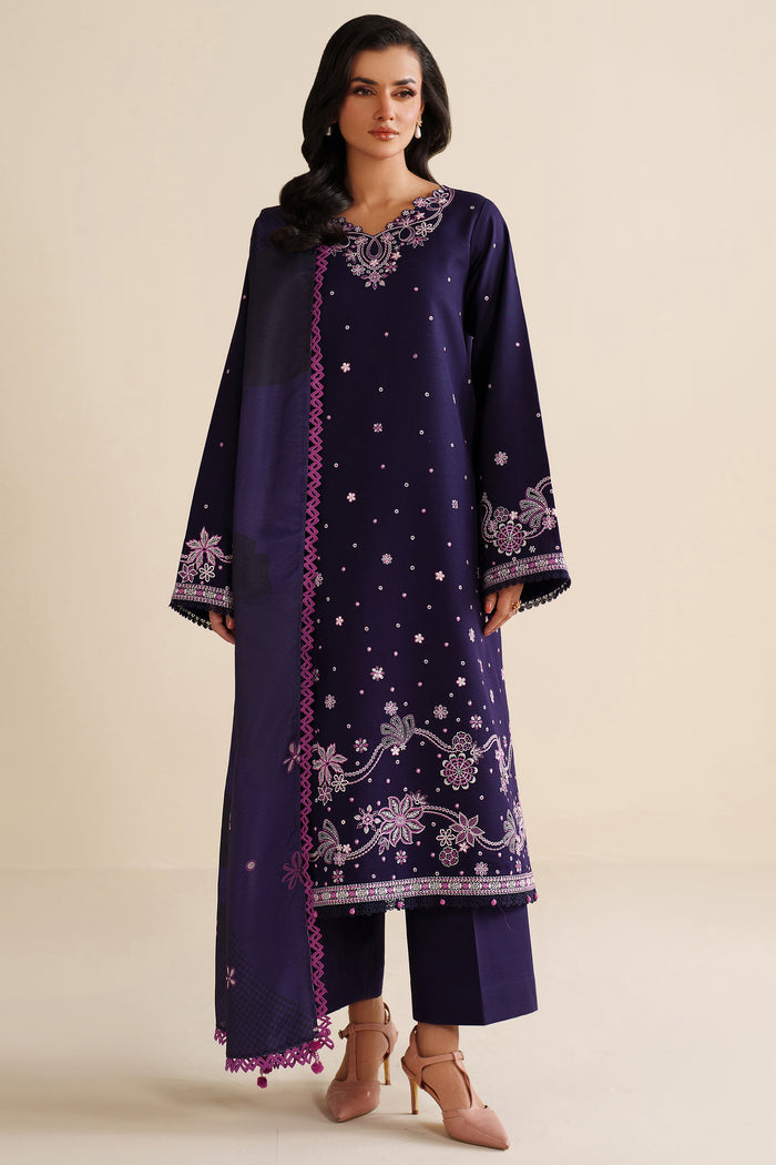 Farasha Winter Spell Embroidered Khaddar Unstitched 3Pc Suit - Whim
