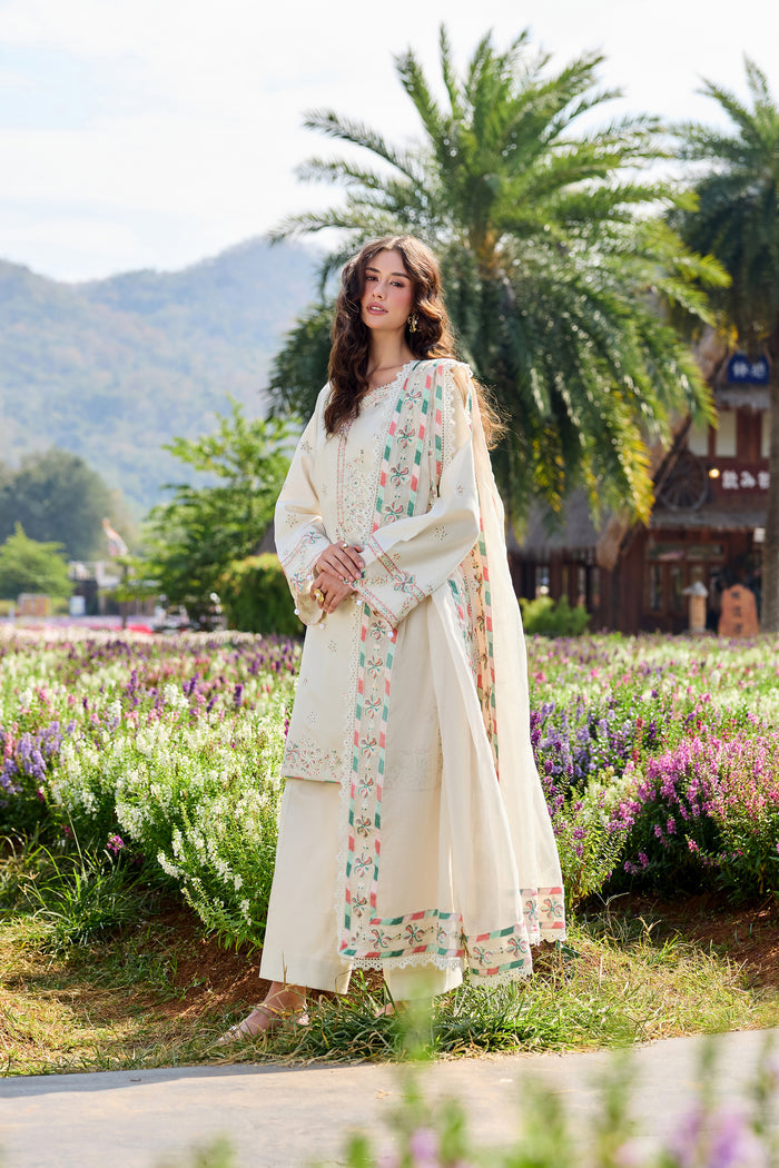 Farasha Summer Weaves Embroidered Lawn Unstitched 3Pc Suit - Whisper Ivory