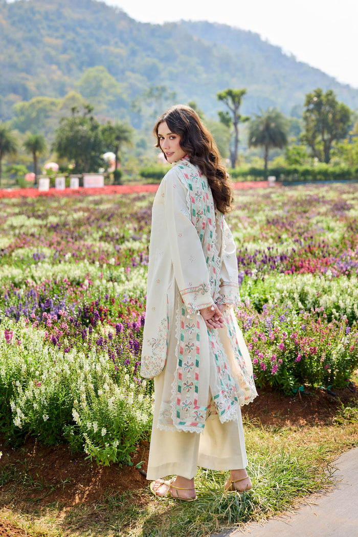 Farasha Summer Weaves Embroidered Lawn Unstitched 3Pc Suit - Whisper Ivory