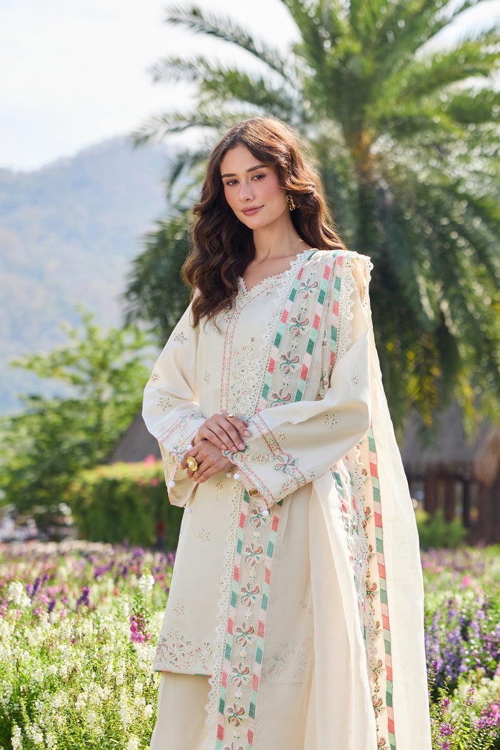 Farasha Summer Weaves Embroidered Lawn Unstitched 3Pc Suit - Whisper Ivory