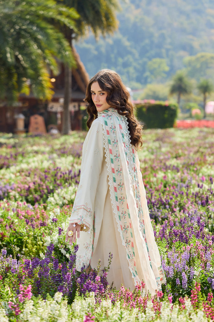 Farasha Summer Weaves Embroidered Lawn Unstitched 3Pc Suit - Whisper Ivory