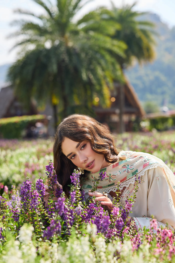 Farasha Summer Weaves Embroidered Lawn Unstitched 3Pc Suit - Whisper Ivory