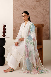 Farasha Summer Melody Embroidered Lawn Unstitched 3Pc Suit - White Grace