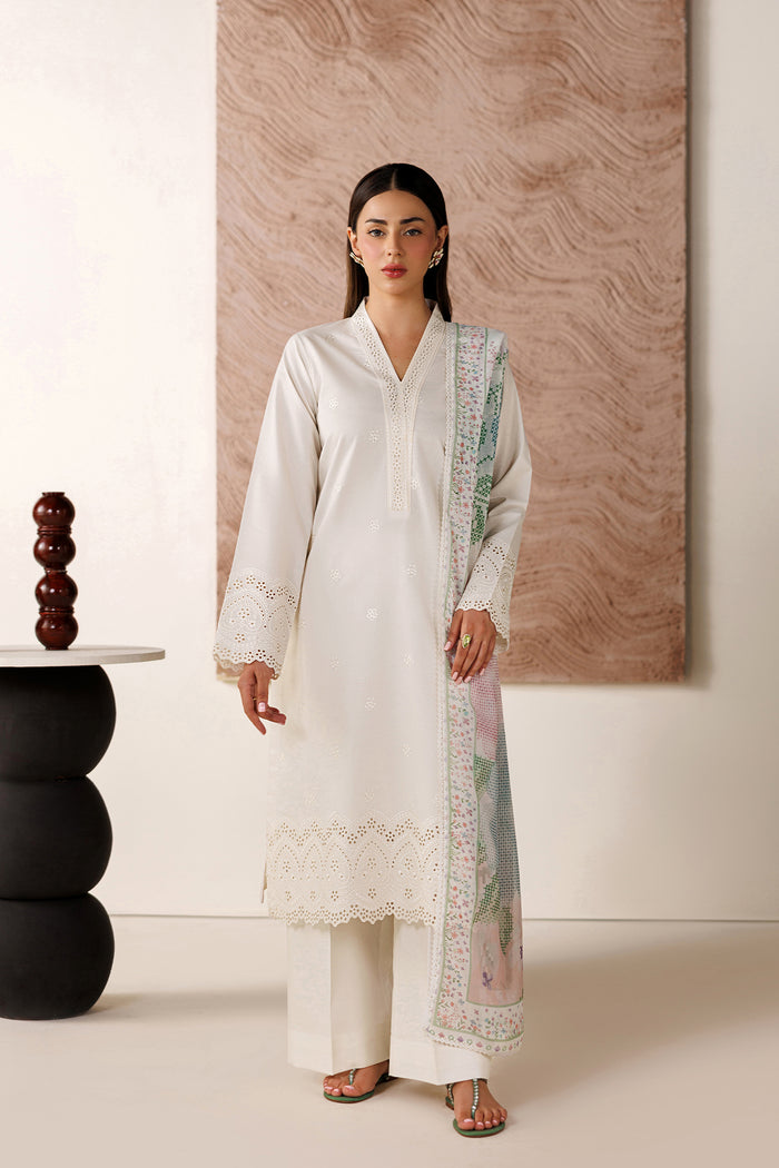 Farasha Summer Melody Embroidered Lawn Unstitched 3Pc Suit - White Grace