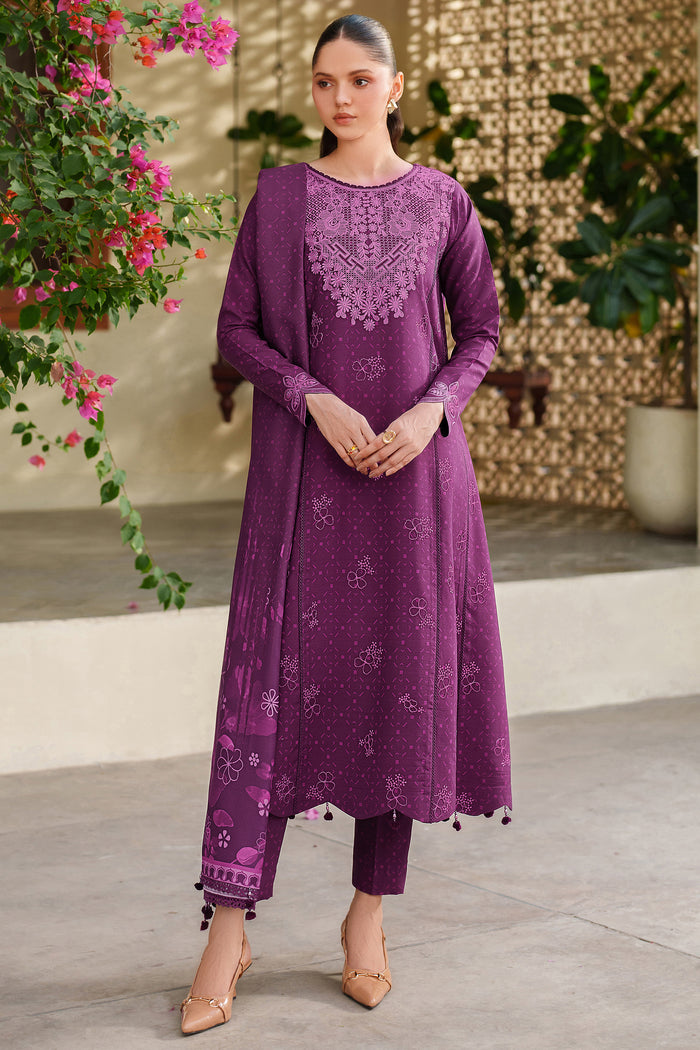 Farasha Meline Embroidered Viscose Unstitched 3Pc Suit - Wild Plum