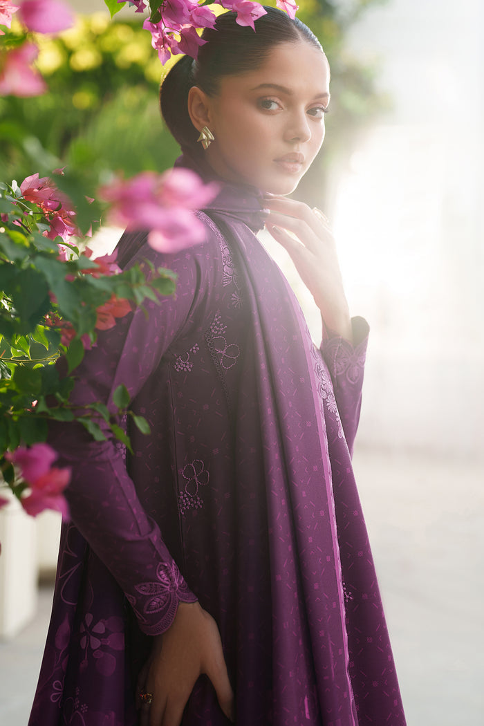 Farasha Meline Embroidered Viscose Unstitched 3Pc Suit - Wild Plum