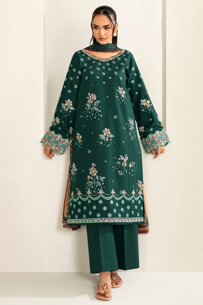 Farasha Summer Weaves Embroidered Lawn Unstitched 3Pc Suit - Willow Green