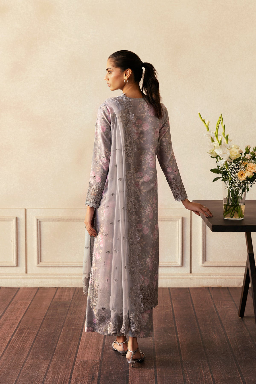 Afrozeh Daybreak Embroidered Lawn Unstitched 3Pc Suit - WIND BRUSHED