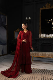 SIFA Valentino Embroidered Chiffon Unstitched 3 Piece Suit - Winery