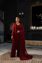 SIFA Valentino Embroidered Chiffon Unstitched 3 Piece Suit - Winery