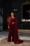SIFA Valentino Embroidered Chiffon Unstitched 3 Piece Suit - Winery