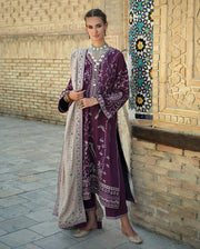 Hemline by Mushq Bukhara Embroidered Viscose Unstitched 3Pc Suit - Winter Caravan