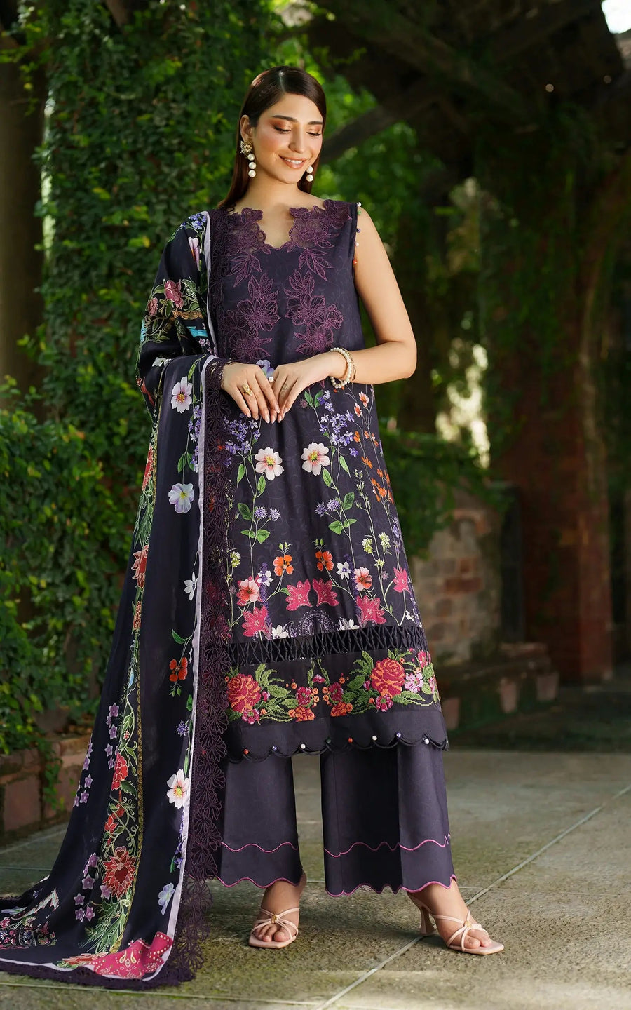 Asifa & Nabeel Meraki Embroidered Viscose Unstitched 3Pc Suit - Winter Rose