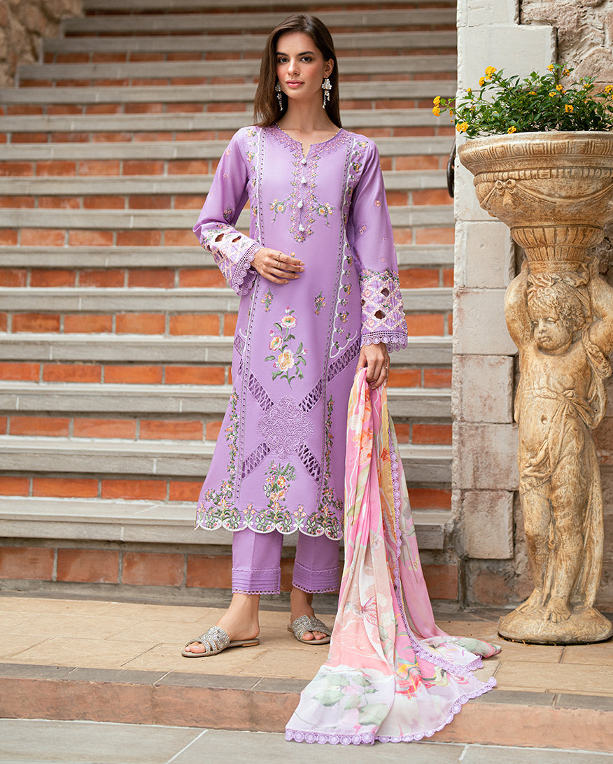 Roheenaz Reverie Embroidered Lawn Unstitched 3Pc Suit RNZ2503A Wisteria