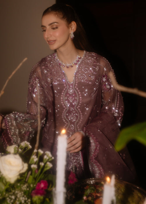 Sadaf Fawad Khan Siraa Embroidered Organza Unstitched 3Pc Suit - Wistful Mauve