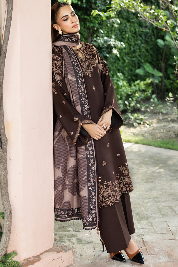 Farasha Embroidered Khaddar Unstitched 3Pc Suit - Woodmist