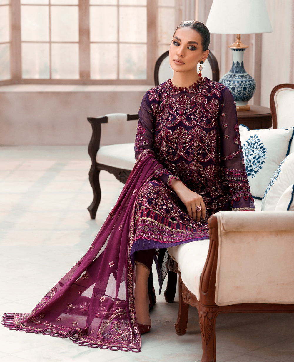 XENIA Formals Mehfilen Luxury Unstitched Chiffon 3Pc Suit - TURAN