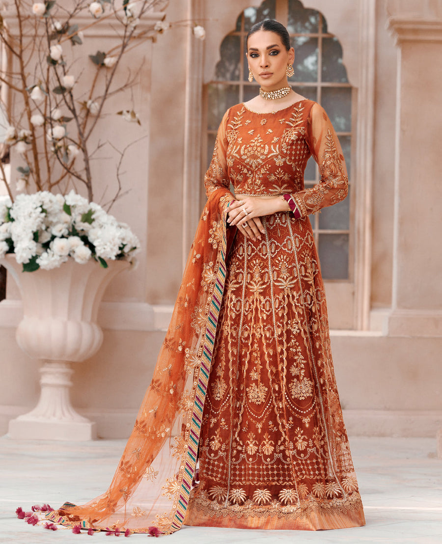 XENIA Formals Mehfilen Luxury Unstitched Net 3Pc Suit - AVA