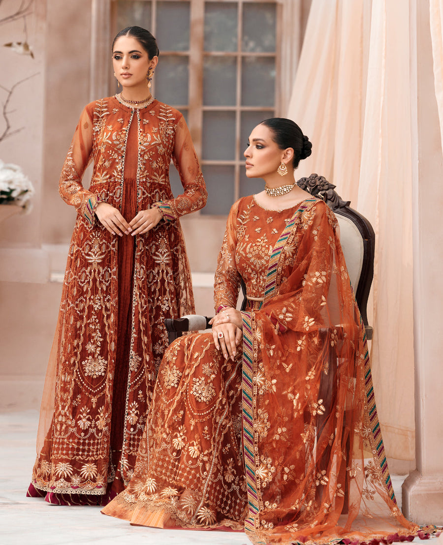 XENIA Formals Mehfilen Luxury Unstitched Net 3Pc Suit - AVA