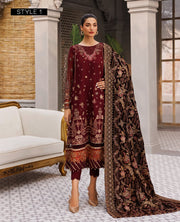XENIA Formals Hera Luxury Unstitched Chiffon 3Pc Suit - VIDA