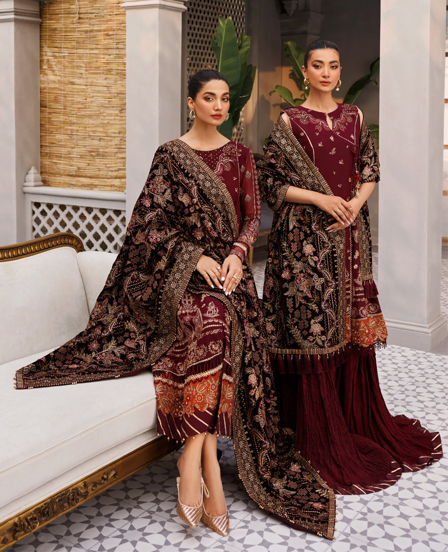 XENIA Formals Hera Luxury Unstitched Chiffon 3Pc Suit - VIDA