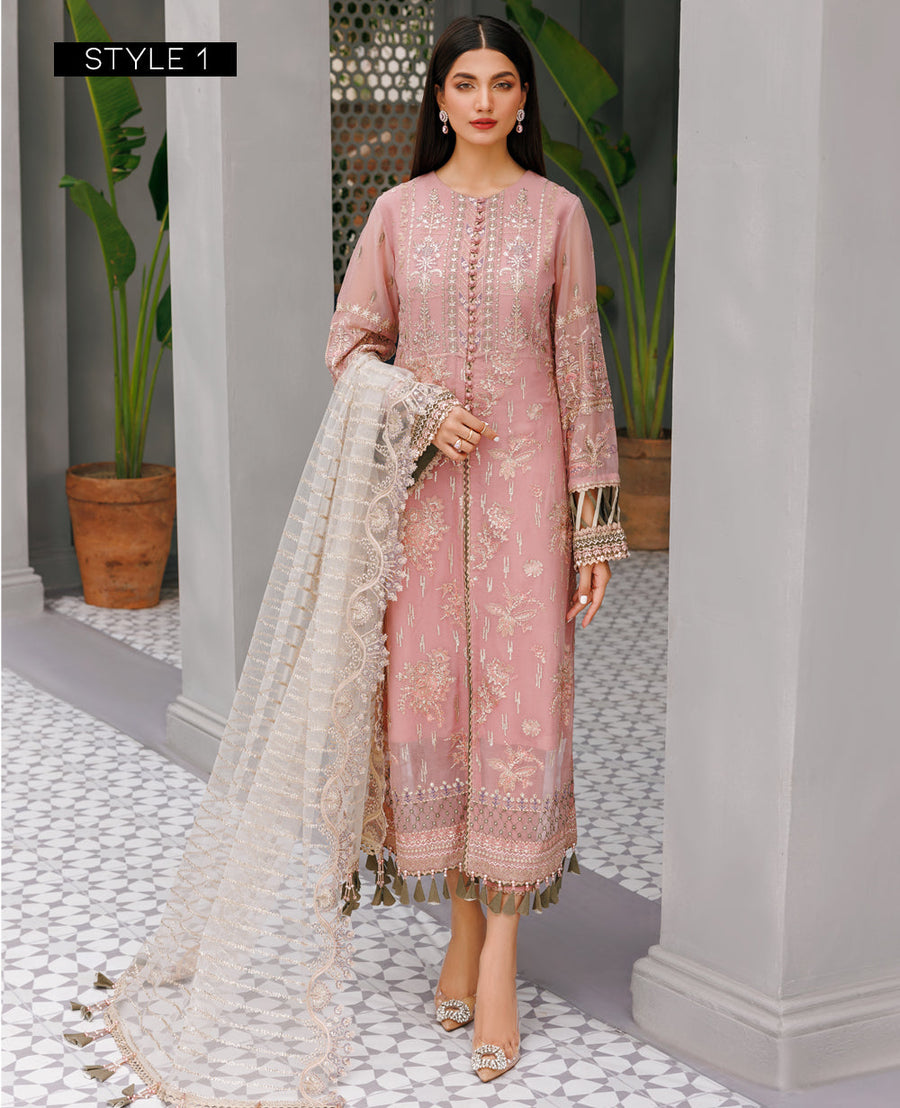XENIA Formals Hera Luxury Unstitched Chiffon 3Pc Suit - TAUPE