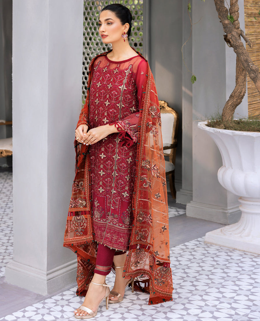 XENIA Formals Hera Luxury Unstitched Chiffon 3Pc Suit - LIVIA