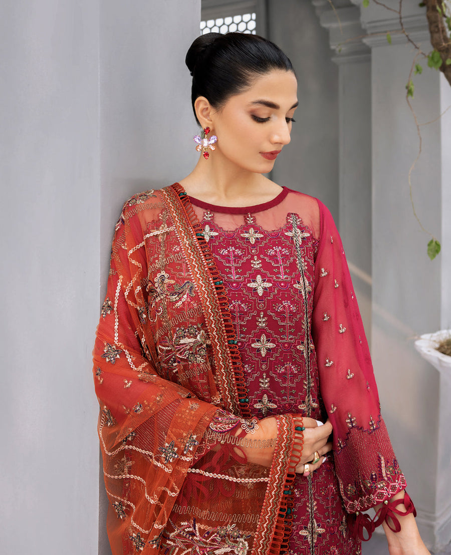 XENIA Formals Hera Luxury Unstitched Chiffon 3Pc Suit - LIVIA