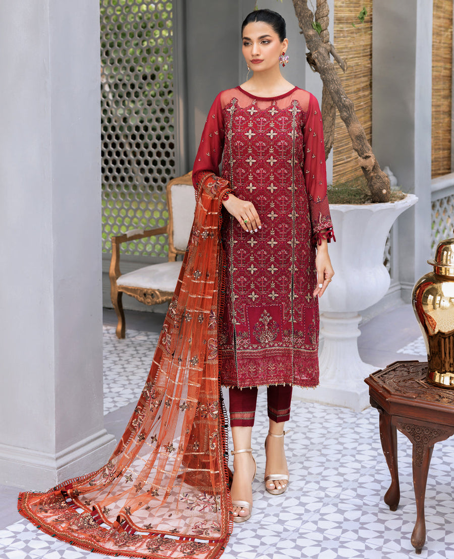 XENIA Formals Hera Luxury Unstitched Chiffon 3Pc Suit - LIVIA