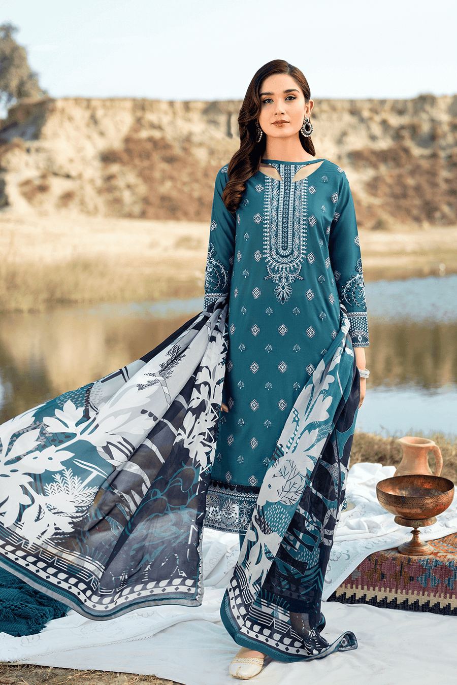 Ramsha Riwayat Embroidered Luxury Lawn Unstitched 3 Piece Suit Y-603